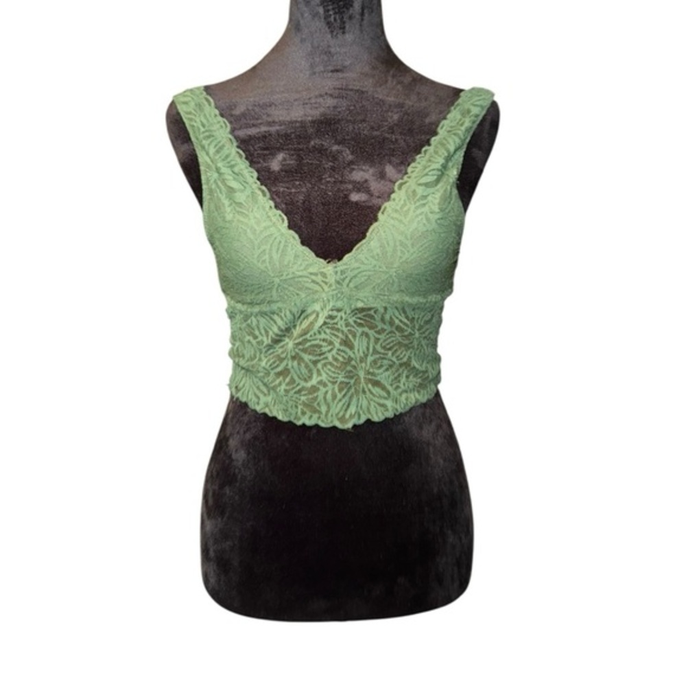Aerie Olive Green Floral Lace‎ Longline Bralette Bra size XXS
